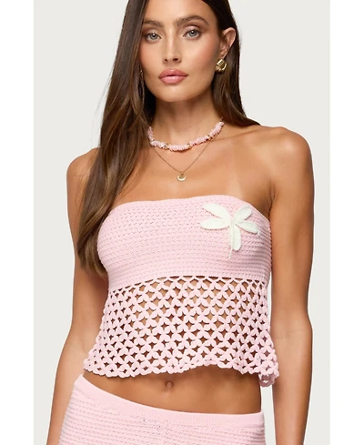 Edikted Women's Tahna Flower Strapless Crochet Top