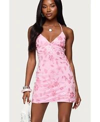 Edikted Womens Ayv Sequin Floral Backless Mini Dress