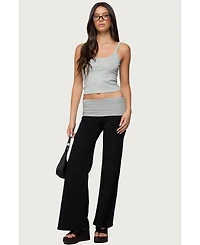 Edikted Womens Wide Leg Contrast Fold Over Pants