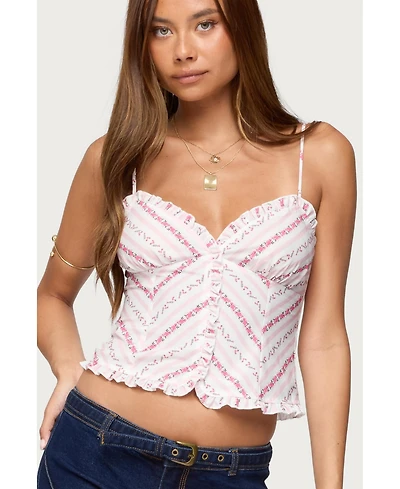Edikted Women's Alaine Floral Striped Ruffle Tank Top