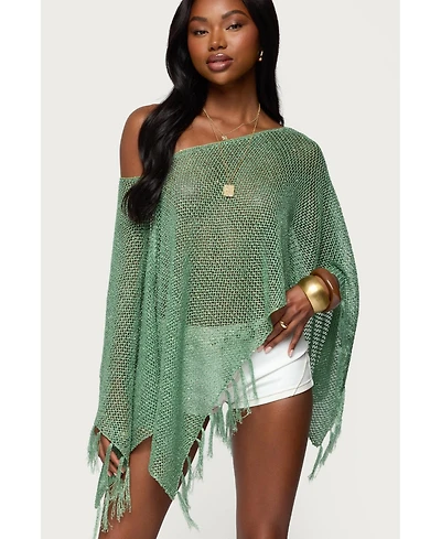 Edikted Women's Sequin Fringe Knit Poncho