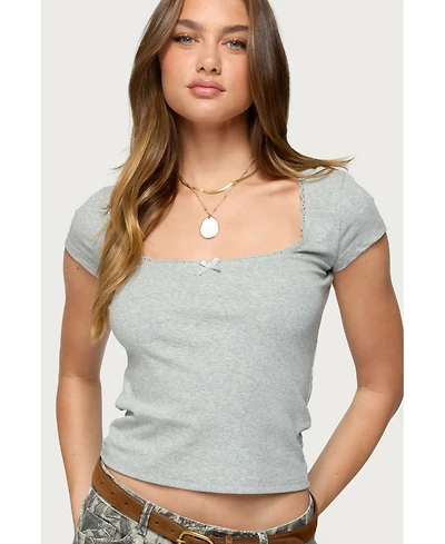 Edikted Womens Priscilla Lace Trim T Shirt
