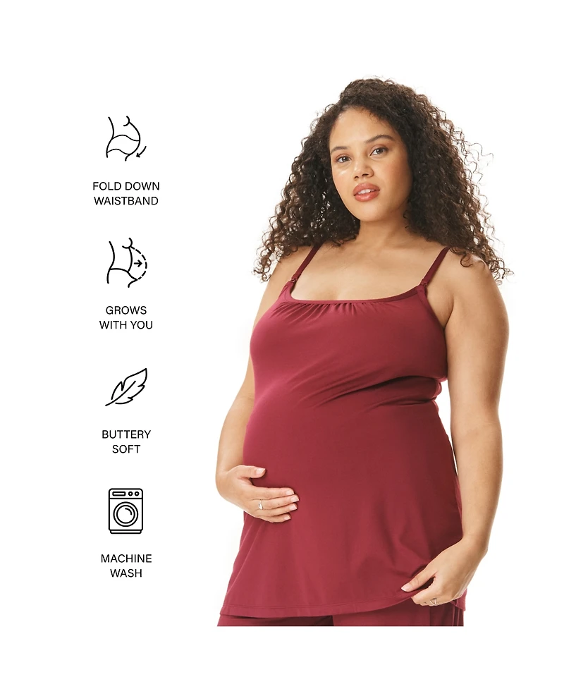 Motherhood Women's Maternity Sleeveless Swing Nursing Cami with Foldover Waistband Pant Sleep Set
