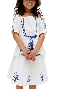 Raffya Kids Little Girls Ally Peplum Embroidered Blouse