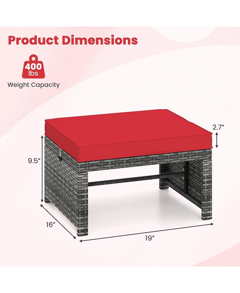 Gymax 2 Pieces Patio Pe Rattan Ottomans with Soft Zippered Cushions for Deck