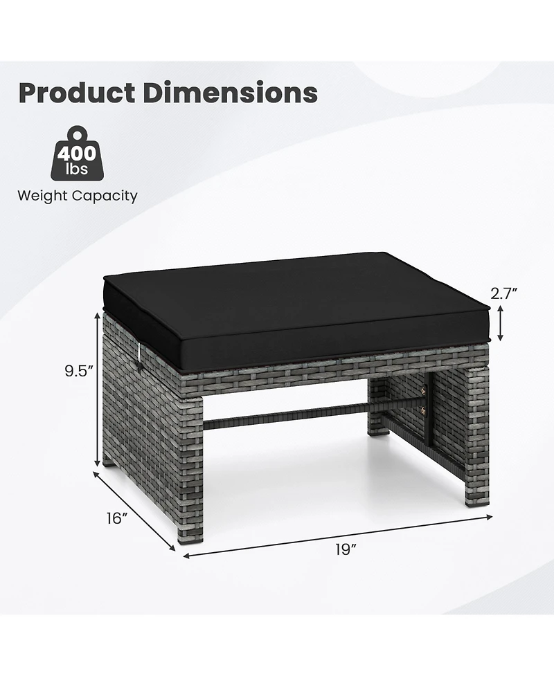 Gymax 2 Pieces Patio Pe Rattan Ottomans with Soft Zippered Cushions for Deck