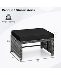 Gymax 2 Pieces Patio Pe Rattan Ottomans with Soft Zippered Cushions for Deck