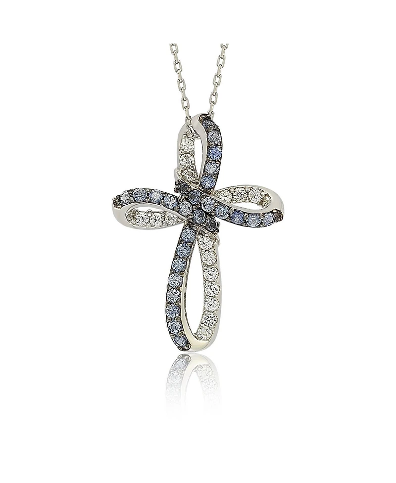 Suzy Levian Sterling Silver Sapphire & Created White Cross Pendant