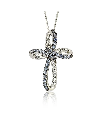 Suzy Levian Sterling Silver Sapphire & Created White Cross Pendant