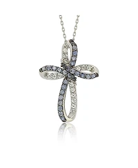 Suzy Levian Sterling Silver Sapphire & Created White Cross Pendant