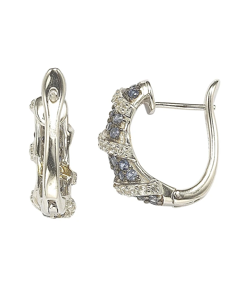 Suzy Levian Sterling Silver Sapphire & Created White Wrapped Huggie Hoop Earrings