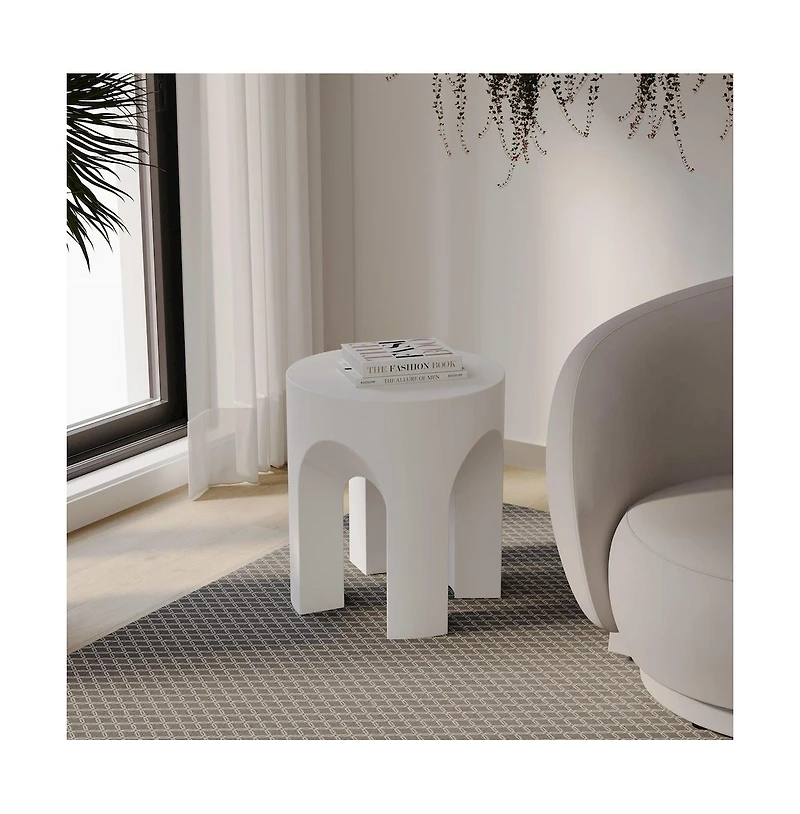 LeisureMod Crus Collection Fiberglass Outdoor Side Table in White