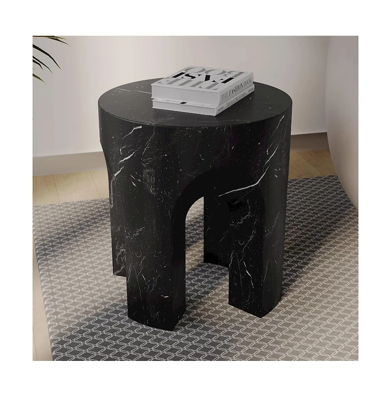 LeisureMod Crus Collection Fiberglass Outdoor Side Table Marbleized Black