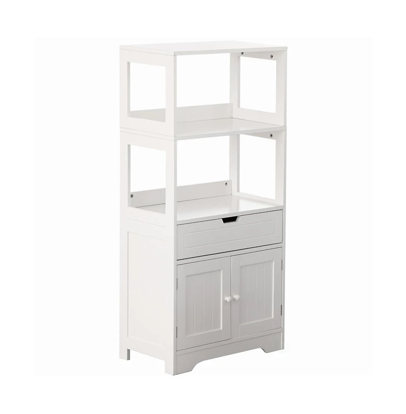 Basicwise Tall Freestanding Wooden Storage Vanity, Kitchen Pantry, and Bathroom Cabinet Organizer, with 2 Open shelves, A drawer and 2 Door Cabinet, W