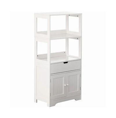Basicwise Tall Freestanding Wooden Storage Vanity, Kitchen Pantry, and Bathroom Cabinet Organizer, with 2 Open shelves, A drawer and 2 Door Cabinet, W