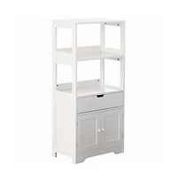 Basicwise Tall Freestanding Wooden Storage Vanity, Kitchen Pantry, and Bathroom Cabinet Organizer, with 2 Open shelves, A drawer and 2 Door Cabinet, W