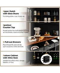 Gymax Buffet And Hutch Kitchen Storage Cabinet Cupboard w/ Wine Rack & Drawers Black