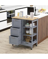 Gymax Rolling Kitchen Island Utility Storage Cart w/ 3 Storage Drawers & Shelves