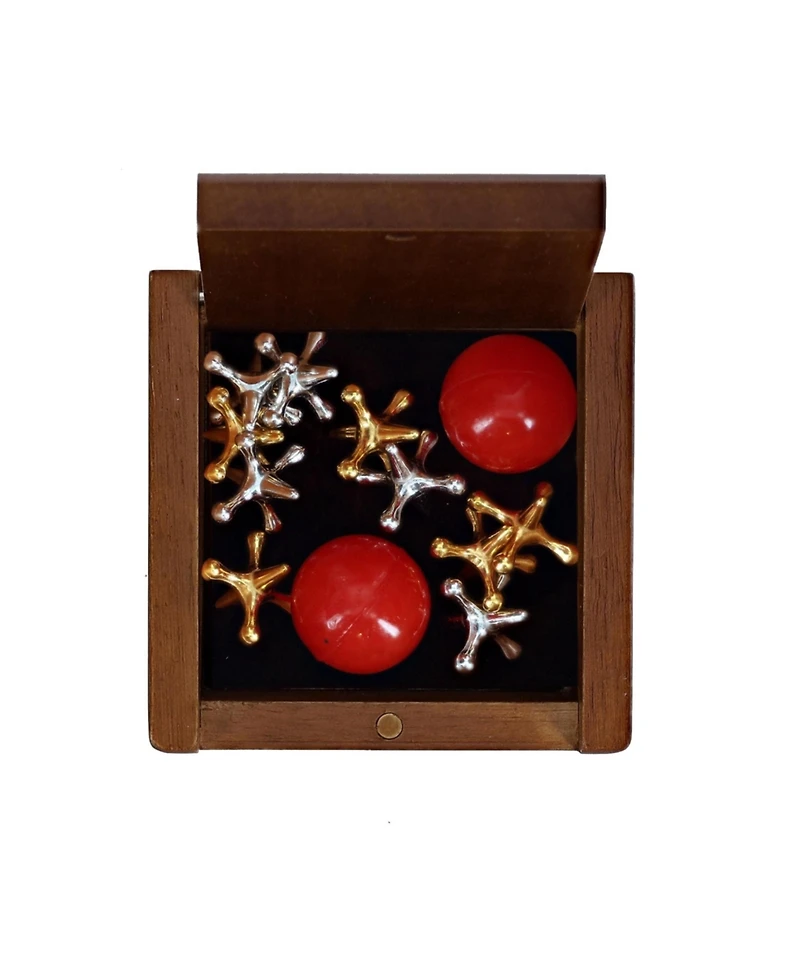 We Games Old-Fashioned Metal Jacks in a Walnut Stain Wooden Box