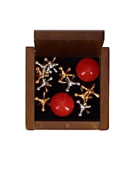 We Games Old-Fashioned Metal Jacks in a Walnut Stain Wooden Box