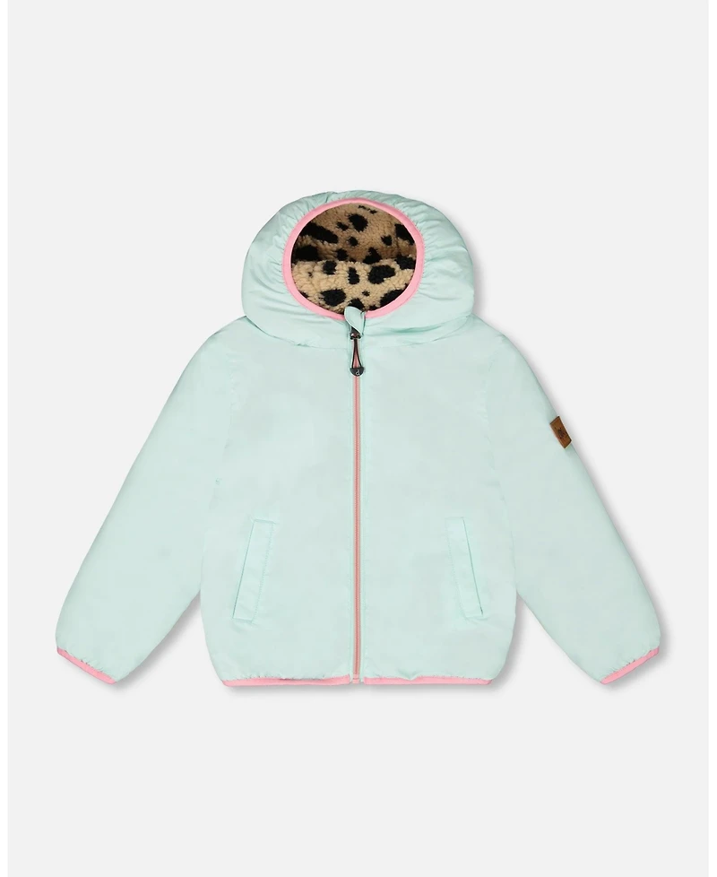 Deux par Big Girls Reversible Mid-Season Sherpa Jacket Leopard