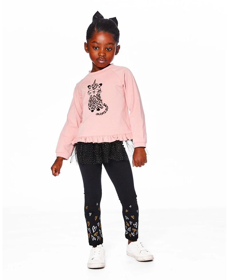 Deux par Girl Cotton Leggings Dusty Pink with Hearts Print - Child