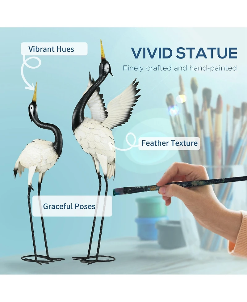 Outsunny 2pc Heron Garden Statues, Metal Yard Art Bird Sculptures,