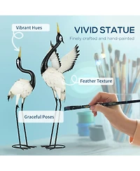 Outsunny 2pc Heron Garden Statues, Metal Yard Art Bird Sculptures,