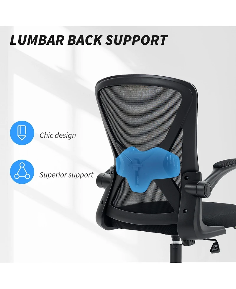 Vinsetto Mid-Back Mesh Office Chair with Flip-Up Armrests Wheels