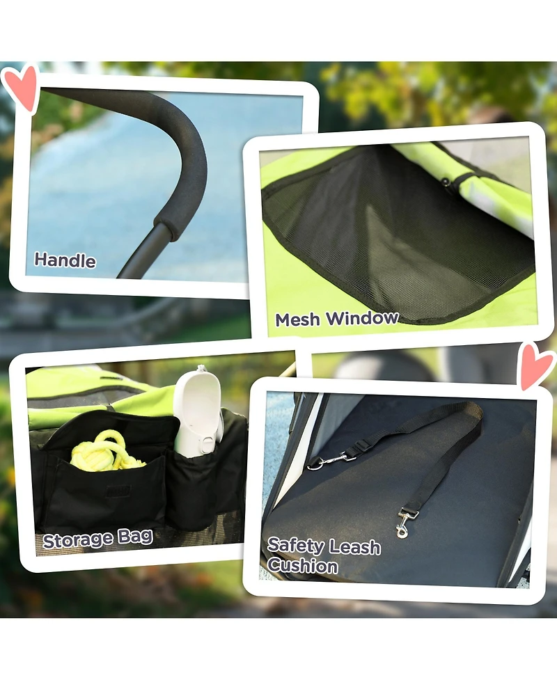 PawHut 3 Wheels Dog Stroller w/ One-Hand Fold, Rubber Wheels,