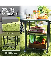 Outsunny 3-Shelf Outdoor Grill Cart Table with Foldable Side Table,