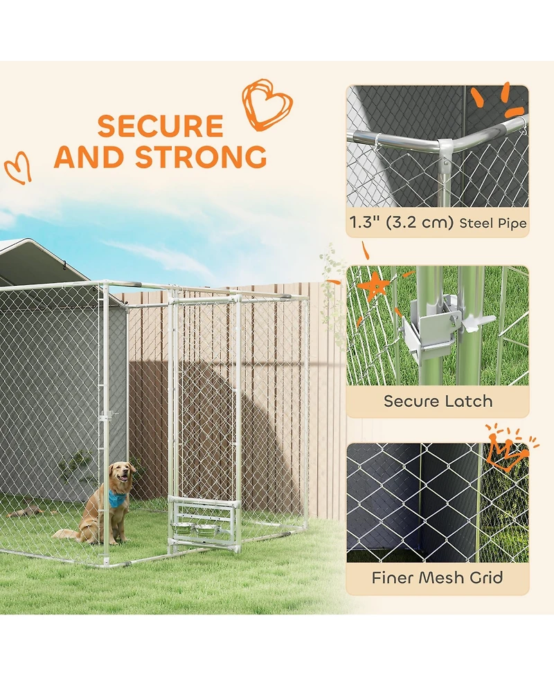 PawHut Large Outdoor Dog Kennel w/ Cover Rotating Bowls 13.1' x 7.5' x 7.5'