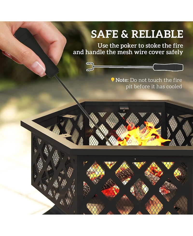Outsunny 28" Outdoor Fire Pit with Grill Poker Wood Burning Firepit,