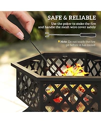 Outsunny 28" Outdoor Fire Pit with Grill Poker Wood Burning Firepit,