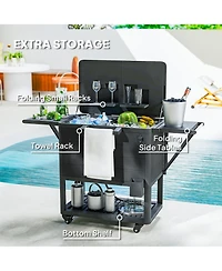 Outsunny Patio Cooler Cart 104 Quart Rolling Ice Chest with Shelves,