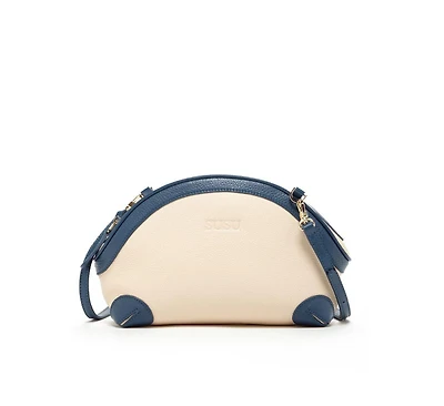 Susu Ivory Leather Crossbody Bag Unique Half-Moon Cream Purse for Women with Adjustable Strap