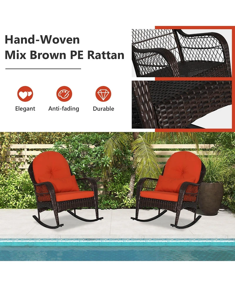 Outdoor Patio Rattan Wicker Rocking Chair Rocker Cushion Pillow Garden Deck