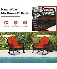 Outdoor Patio Rattan Wicker Rocking Chair Rocker Cushion Pillow Garden Deck
