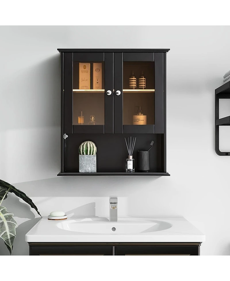 Vanirror Led Bathroom Medicine Cabinet - Fully Assembled Glass Door Wall Cabinet, Over-The-Bathroom Storage (Black)