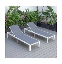 LeisureMod Marlin Patio Chaise Lounge Chair With White Aluminum Frame