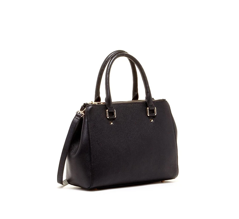 Susu Black Leather Satchel Bag Classic Pebble Leather Handbag with Top Handles & Detachable Shoulder Strap