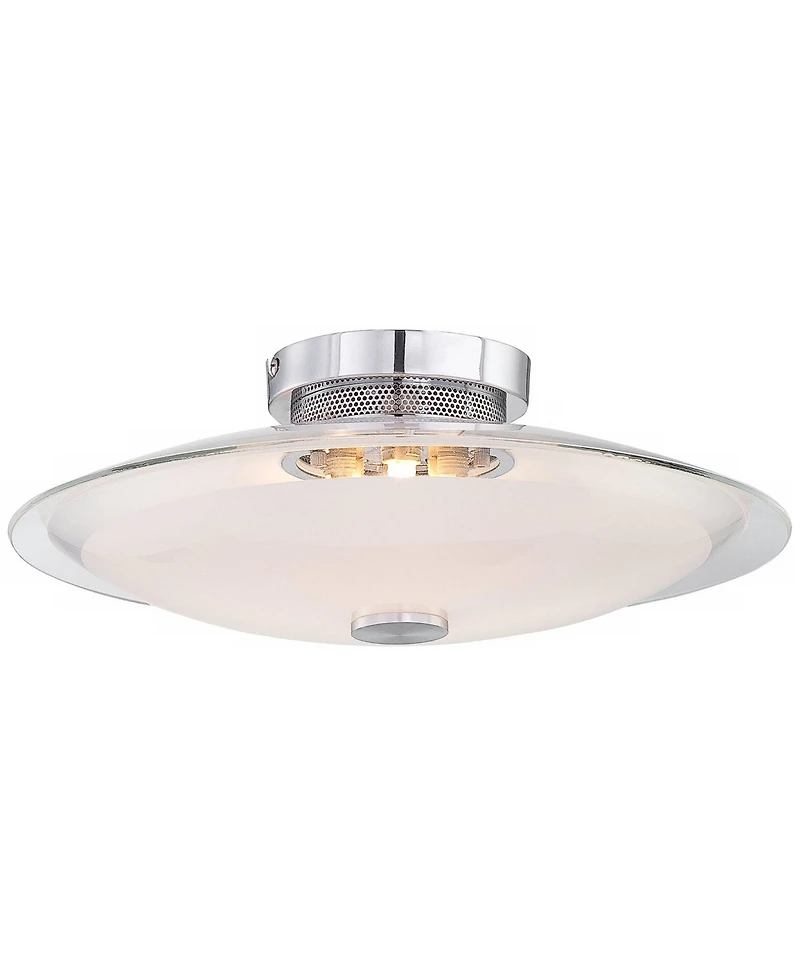 Possini Euro Design Modern Ceiling Light Semi Flush Mount Fixture 15" Wide Chrome 3-Light Clear Frosted Glass Disk for Bedroom Living Room Hallwa