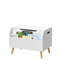 Cesicia Kids Toy Storage Organizer with Front Bookshelf, Flip-Top Lid, Safety Hinge, Boys Girls Toy Chest Bench for Playroom Kids Room Organization