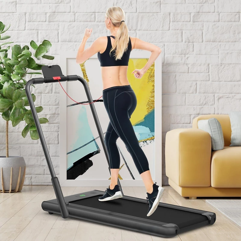 2-in-1 Folding Treadmill with Remote Control and Led Display