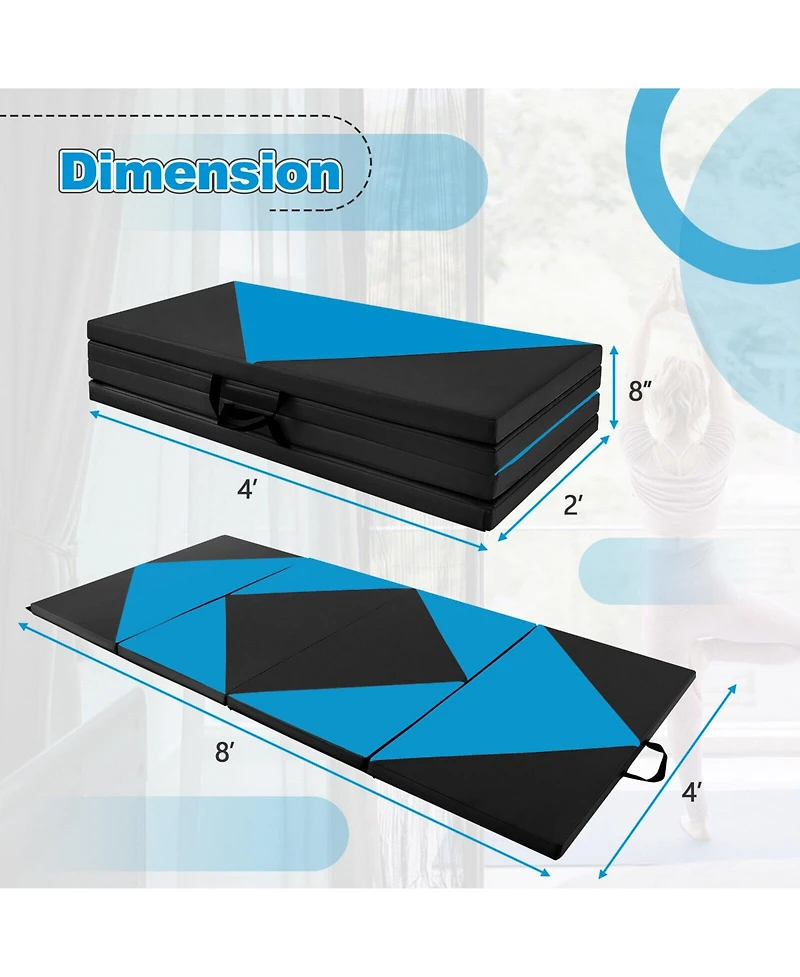 8 Feet Pu Leather Folding Gymnastics Mat with Hook and Loop Fasteners