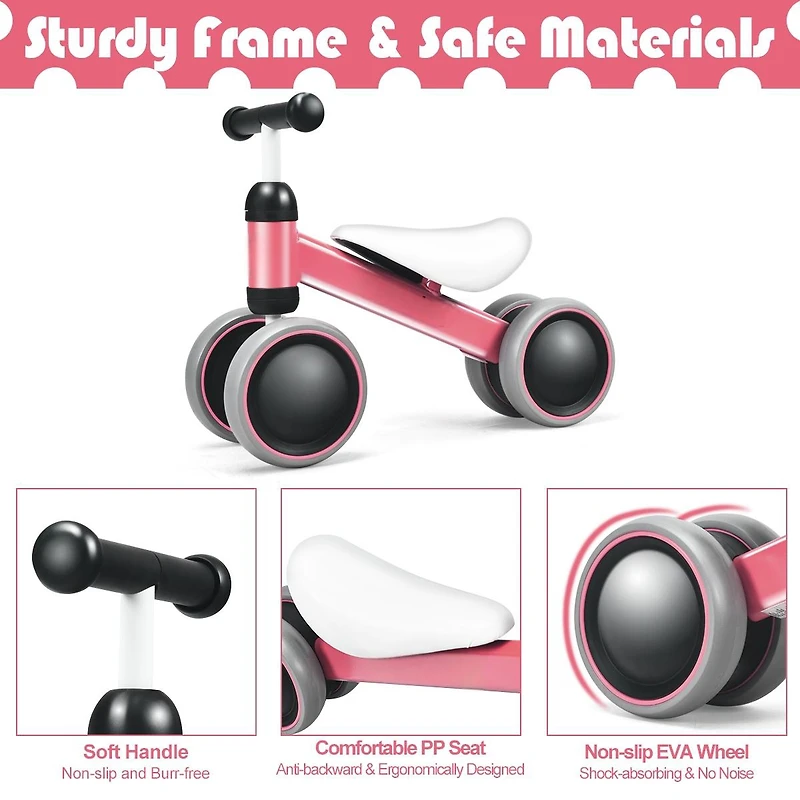 Baby Balance Bike for 2-Year-Old Boys and Girls No Pedal with 4 Wheels - Pink