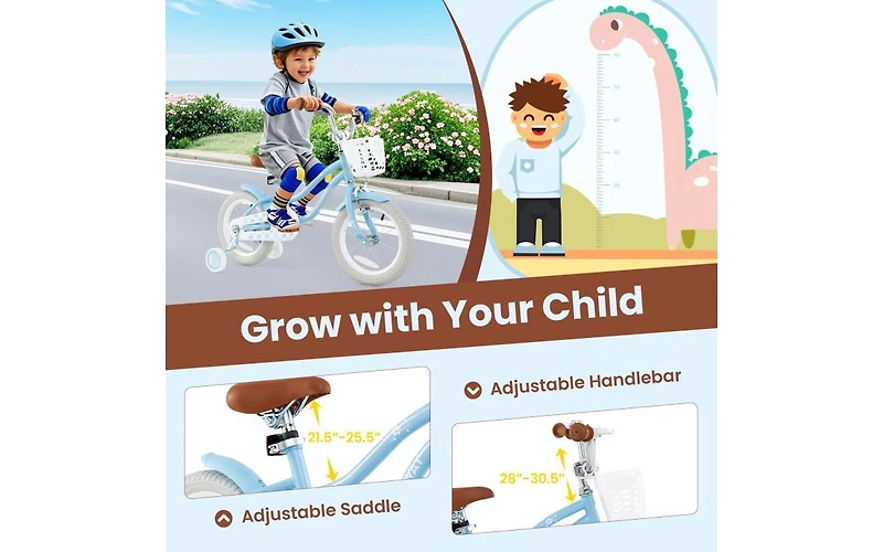 16 Inch Kids Bike with Adjustable Handlebar and Seat for Ages 4-7