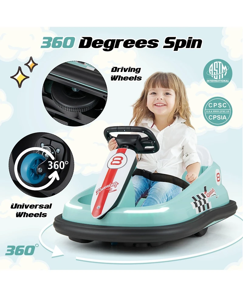 6V Kids Ride-On Bumper Car with 360° Spinning and Dual Motors - Green