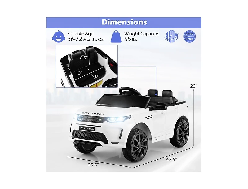 12V Kids Ride-On Car with Remote Control, Lockable Doors, Slow Start System, and Led Lights - White