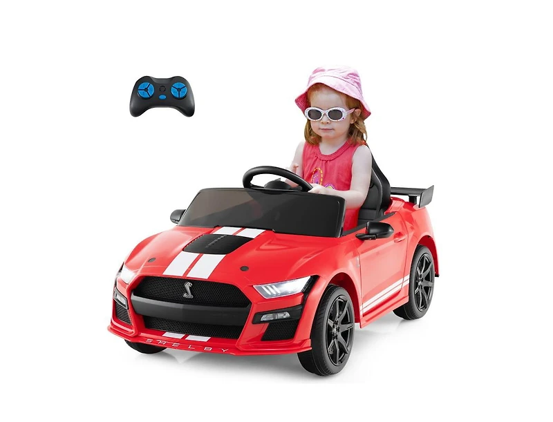 12V Licensed Ford Mustang Shelby GT500 Kids Ride-On Car with Remote Control for Ages 3-8 - Red